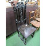 Victorian carved ebonised oak hall chair. Estimate £20-30