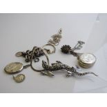 Silver chain link bracelet, length 17cms, 2no silver St Christopher charms, silver locket pendant,