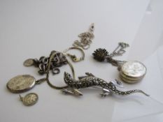 Silver chain link bracelet, length 17cms, 2no silver St Christopher charms, silver locket pendant,