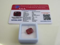 Cushion cut red ruby, weight 7.00ct with certificate. Est £40-50