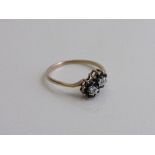 9ct gold ring set with black stones & diamonds, size S, weight 1.8gms. Estimate £30-40