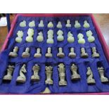 Onyx chess set with marble chequer board, in case. Estimate £30-40