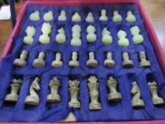 Onyx chess set with marble chequer board, in case. Estimate £30-40