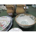 2 jardinières; 2 earthenware pots & 5 china items. Estimate £20-30