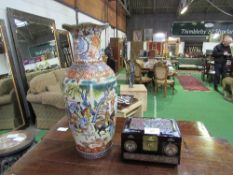 Lacquer & mother of pearl jewellery box together with an oriental vase, height 61cms. Estimate £20-