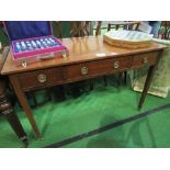 Oak library table with 3 frieze drawers, on casters, 122 x 53 x 76cms. Estimate £20-30