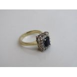 9ct trap cut sapphire & diamond cluster ring, weight 5.5gms, size O. Estimate £250-270