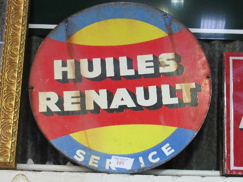 Huiles Renault enamel sign, diameter 66cms. Estimate £100-150