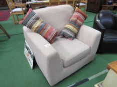 Fawn coloured upholstered armchair, 93 x 93 x 75cms. Estimate £20-30