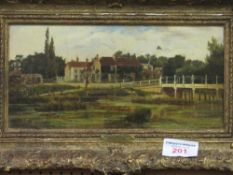 Theodore Hines (fl. 1876-1889) 2 gilt framed oils on canvas of the Thames at Sonning and Pangbourne