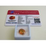 Oval cut orange sapphire, weight 9.40ct with certificate. Est £40-50