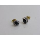 18ct gold, diamond & sapphire cluster earrings. Estimate £170-180
