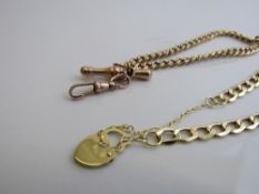 9ct gold fob chain weight 4.9gms length 21cms, 9ct gold chain link bracelet weight 2.8gms length