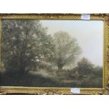 Framed oil on canvas of stream with figures, signed. Estimate £20-30