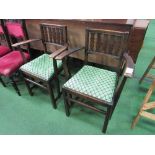 2 early Ercol rail-back carver chairs with drop-in seats. Estimate £20-40
