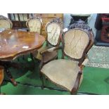 4 chairs & 2 carvers, oak framed with upholstered seats & backs. Estimate £20-30