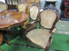 4 chairs & 2 carvers, oak framed with upholstered seats & backs. Estimate £20-30