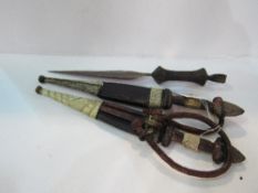 2 early Islamic African daggers with camel leather & Albino python skin sheaths, with leather belt