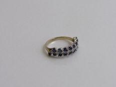 9ct gold half eternity ring set with 1 row of diamonds & 2 rows of black stones, size M, weight 2.