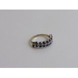 9ct gold half eternity ring set with 1 row of diamonds & 2 rows of black stones, size M, weight 2.