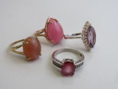 2 silver rings with amethyst and topaz stones both size Q, 2 gold overlay on silver rings with
