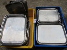 2 boxes containing qty of stainless steel trays