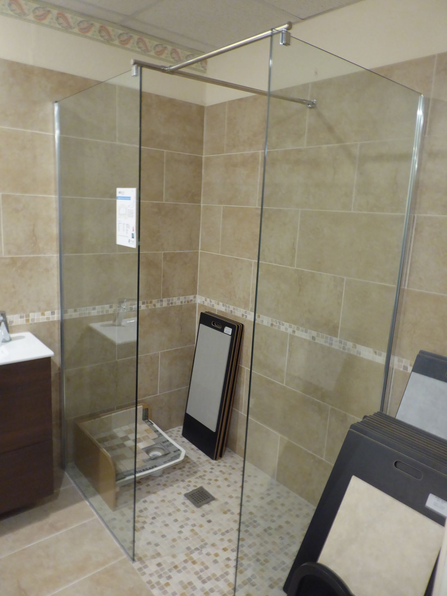 Roman wet room glass panels, 900mm and 800mm