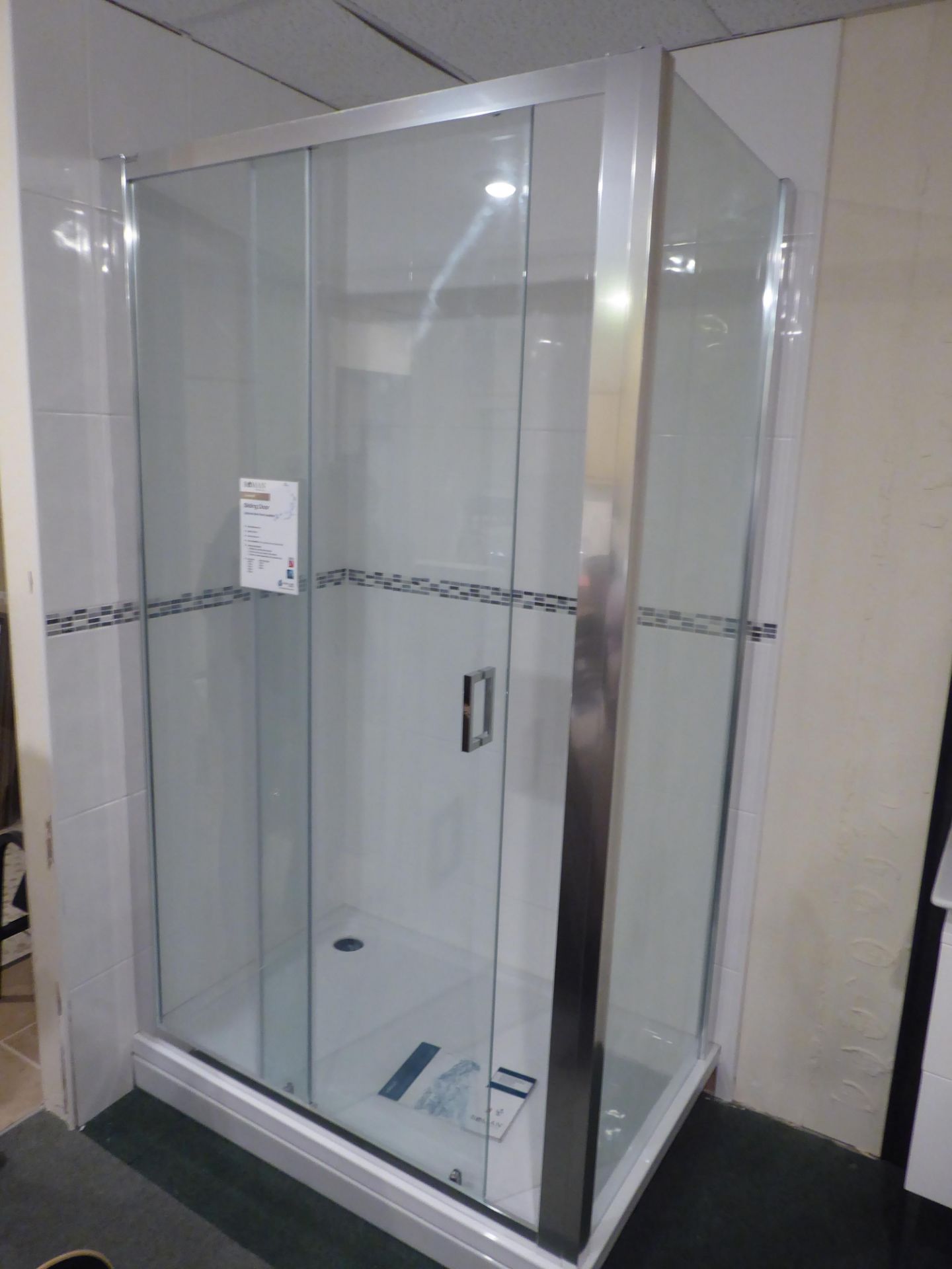 Roman Lumin 8 shower cubicle with sliding door and stone tray, 1200mmx800mm
