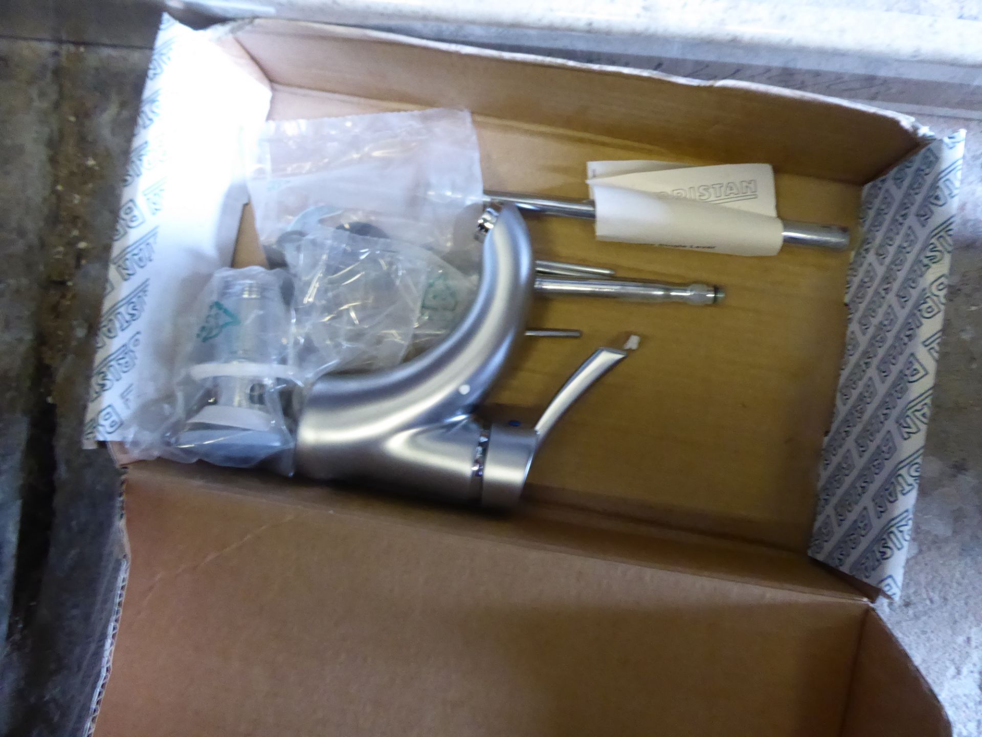 Bristain Silhouette satin steel mono basin mixer tap. Boxed