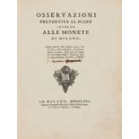 CARLI, Gian Rinaldo (1720-1795) - Osservazioni preventive al piano intorno alle monete di Milano.