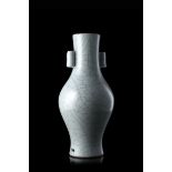 A twin tubular-handle vase with a ge-style glaze, with an apocryphal Yongzheng mark to the