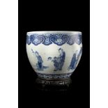 A blue and white jardiniere decorated with the Eight Immortals, wood baseChina, late XIX/early XX