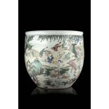 A large Famille Verte fishbowl, decorated with a continuous scene of fishermen by the riverChina,