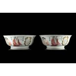 A pair of Famille Rose porcelain bowls decorated with figures from the Wu Shuang PuChina, 20th
