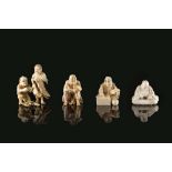 Four ivory netsukes, one not signedJapan, Meiji period (1868-1912)(h. max 5 cm.)This lot may be