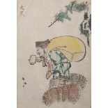 A group of twelve coloured prints depicting figures and calligraphy (defects)Japan, Meiji period (