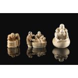 Three ivory netsukes, signedJapan, Meiji period (1868-1912)(h. max 4 cm.)This lot may be subject