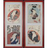 Two pairs of polychrome woodblock prints depicting actors, signed and Toyokuni III and Kunisada (