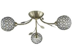 1 x Bellis II 3-Light Fitting With Clear Glass Metal Shades - Antique Brass Finish - New Boxed Stoc