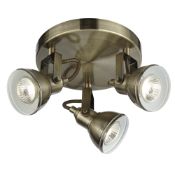 1 x Focus 3 Light Antique Brass Ceiling Spotlight With Round Plate - New Boxed Stock - CL323 -