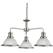 1 x Bistro Satin Silver 3 Light Ceiling Fitting With Marble Glass Shades - New Boxed Stock - CL323 -
