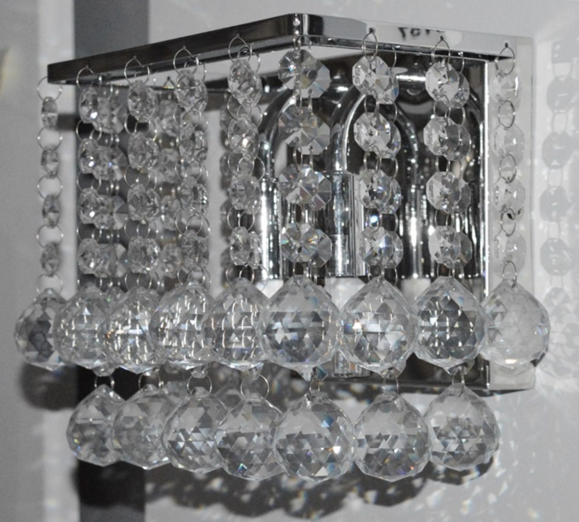 1 x Hanna Chrome 2 Light Square Wall Bracket With Clear Crystal Balls - Ex Display - RRP £67.20 - Image 3 of 3