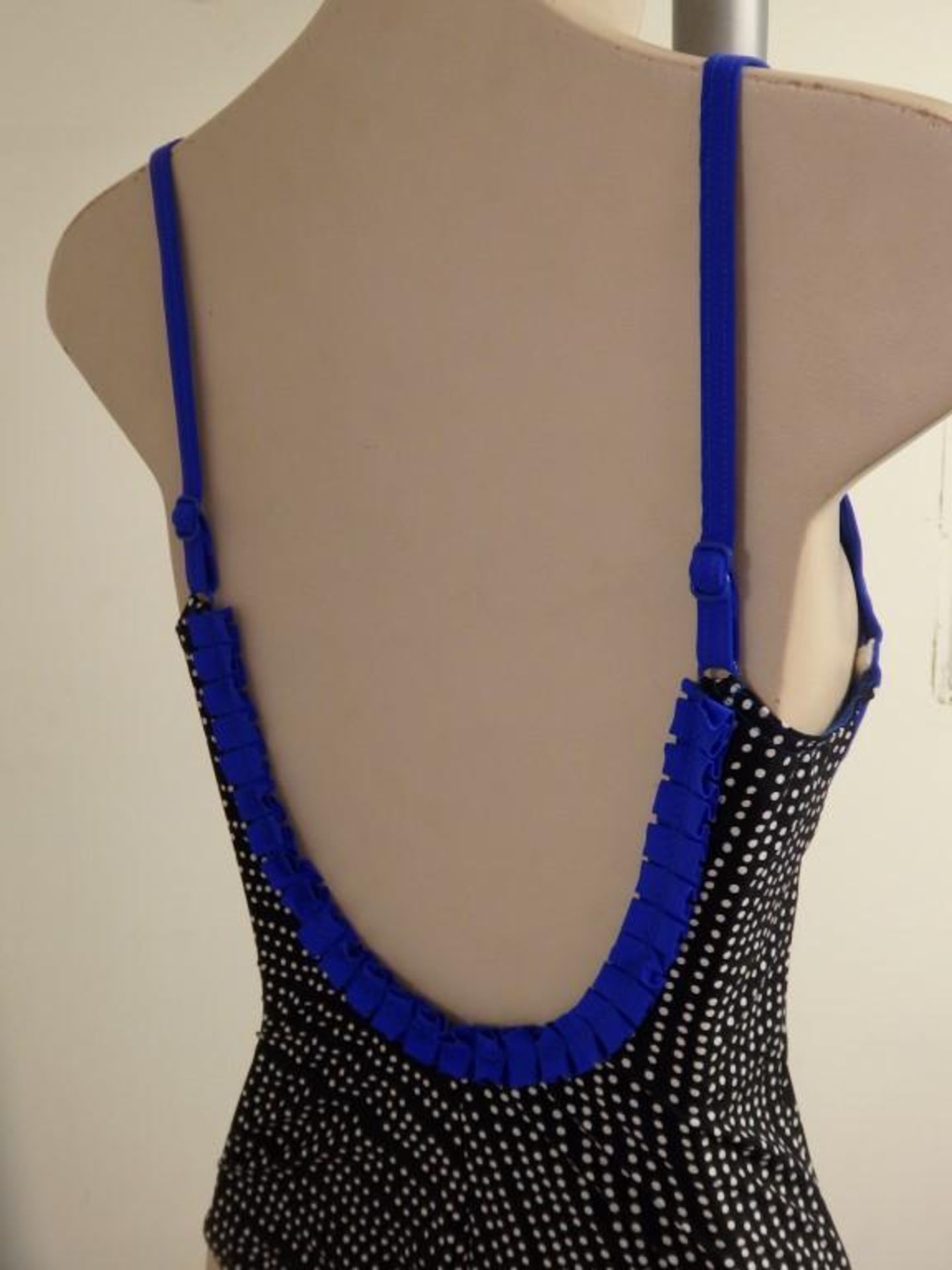 1 x Rasurel - Black Polka dot with royal blue trim &frill Tobago Swimsuit - B21039 - Size 2C - UK 32 - Image 6 of 8