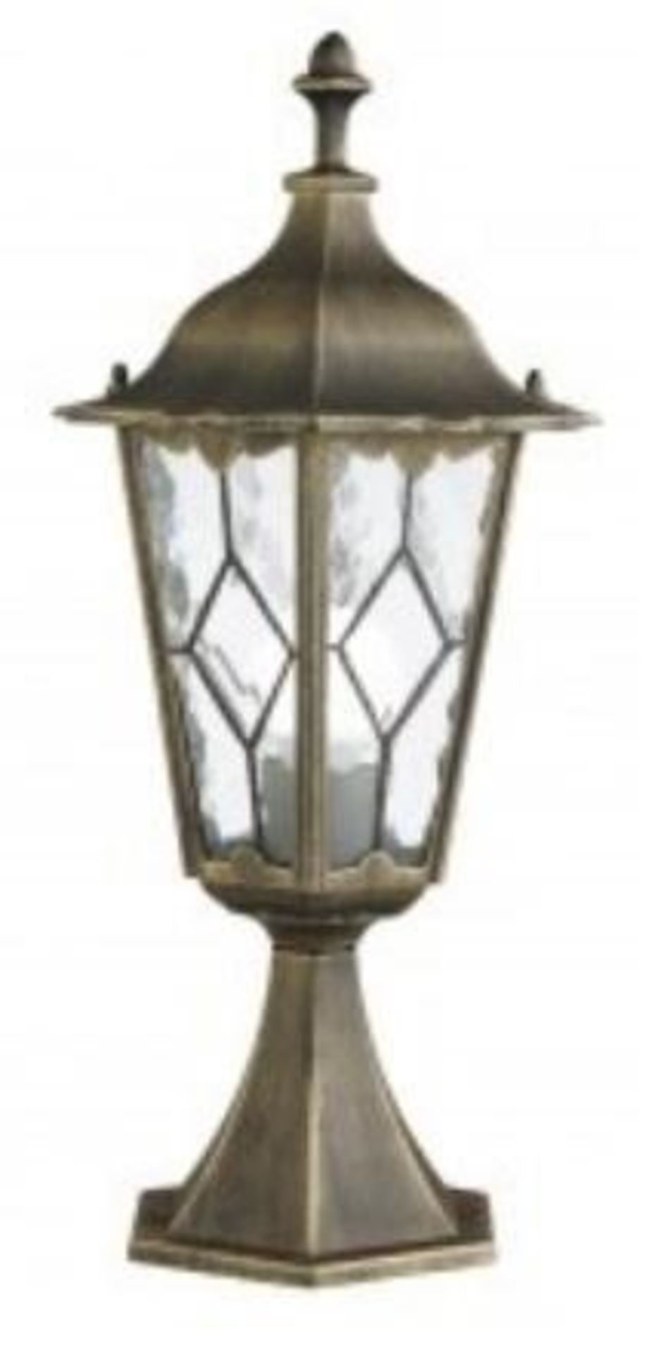 1 x Imperial Single Light Garden Post - Small - Black &amp; Gold Finish With Lead Glass Panels - IP4