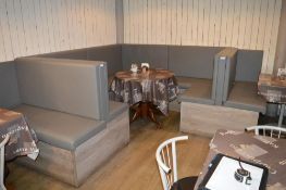 1 x Contemporary Restaurant Seating Booth With Driftwood Finish and Grey Faux Leather High Back Seat