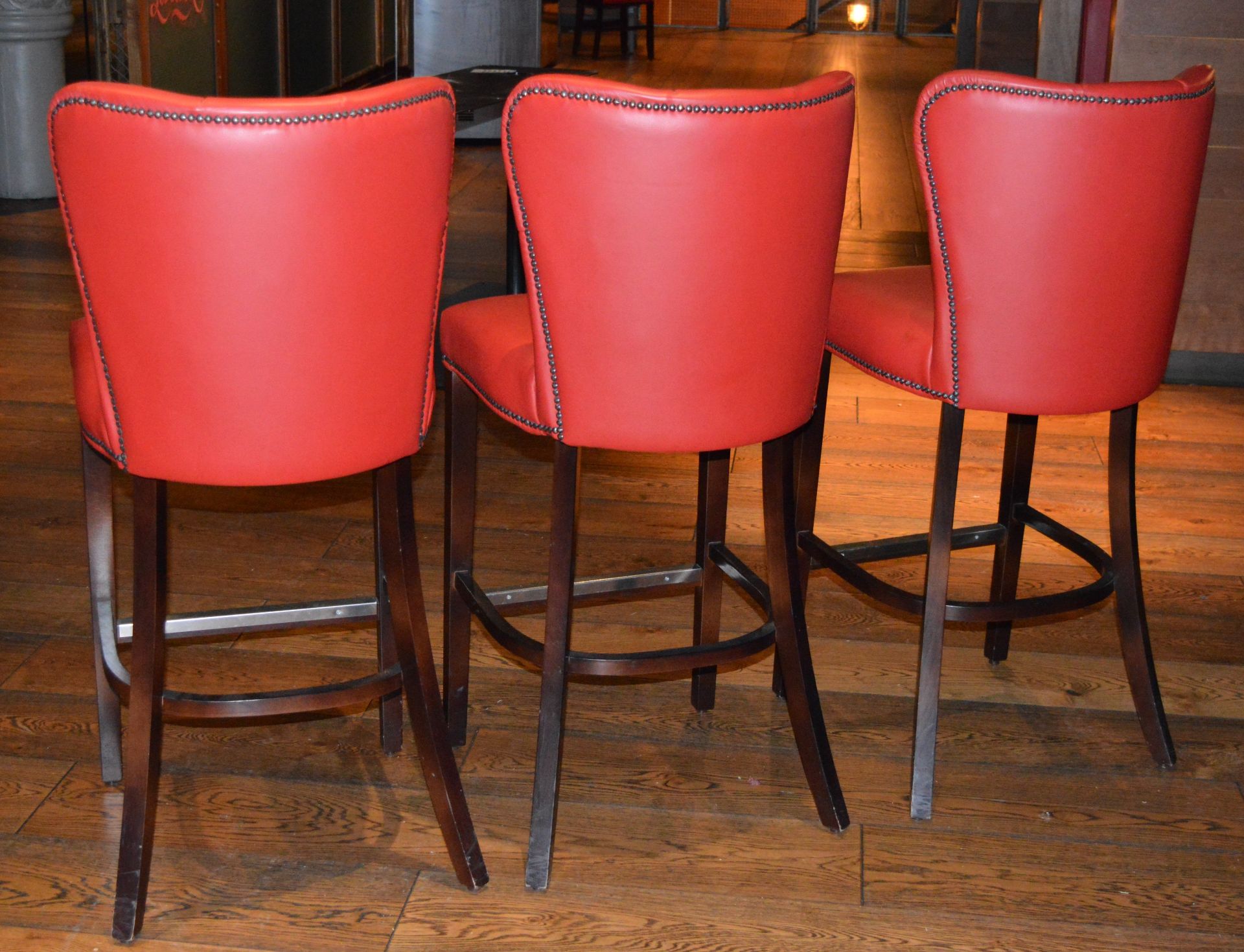 4 x Buttoned Back Bar Stools With Red Leather Upholstery - H113/76 x W49 x D50 cms - Image 6 of 6