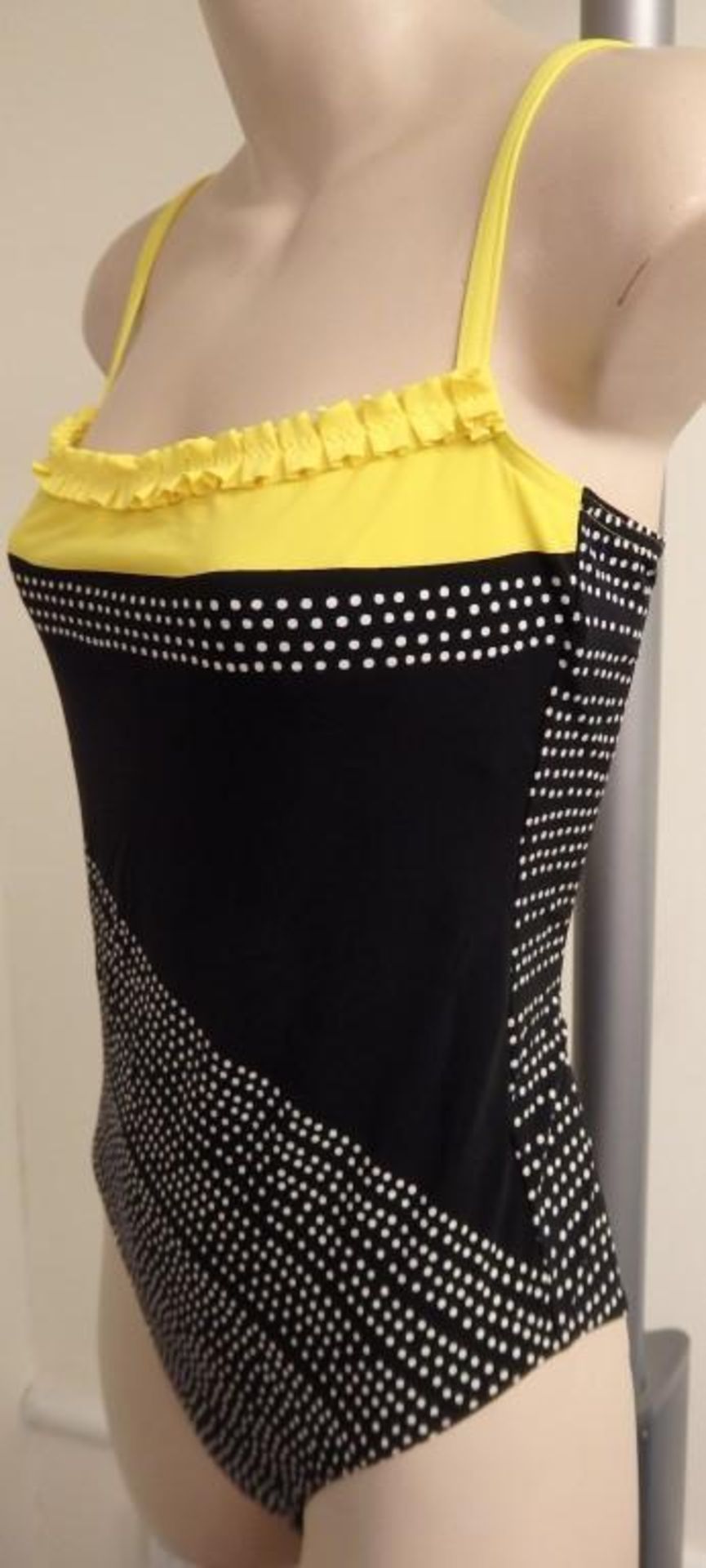 1 x Rasurel - Black Polka dot with canary yellow trim & frill Tobago Swimsuit - R21031 - Size 2 - UK - Image 5 of 8