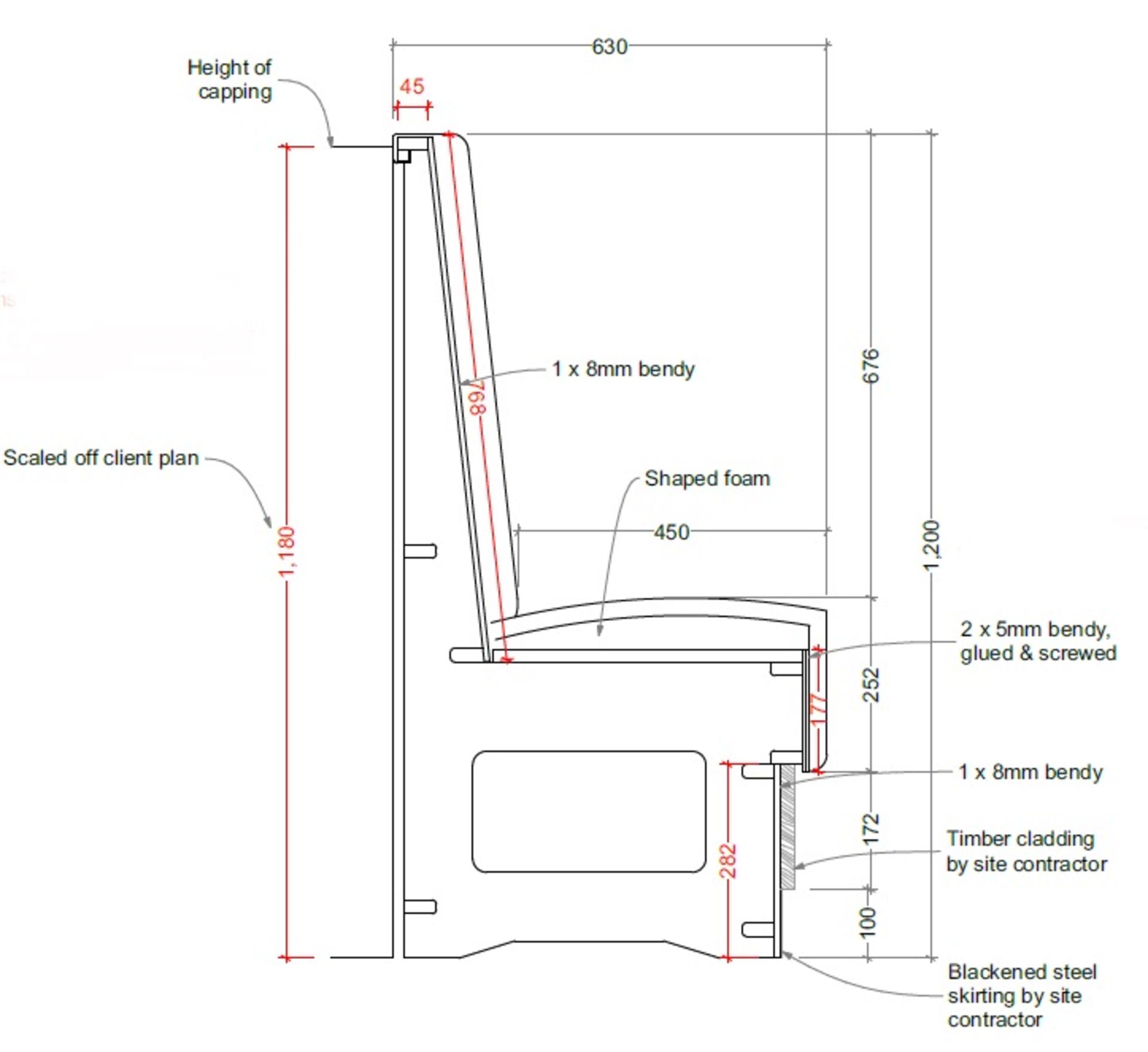 1 x Curved C-Shaped Seating Booth Upholstered In A Bright Red Leather - CL353 - Image 3 of 11