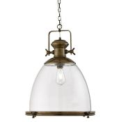 1 x Industrial Pendant Large 1 Light , Painted Antique Brass, Clear Glass - Brand New