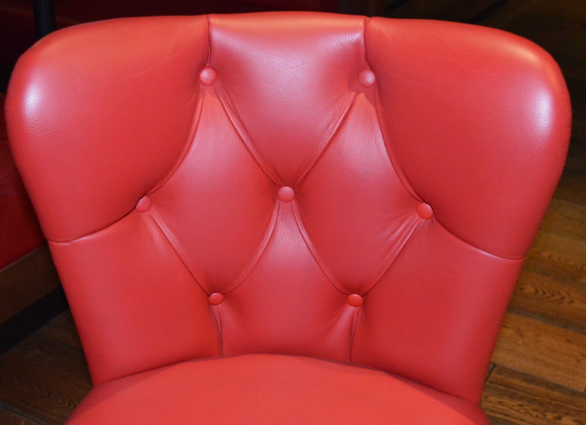 4 x Buttoned Back Bar Stools With Red Leather Upholstery - H113/76 x W49 x D50 cms - Image 4 of 6